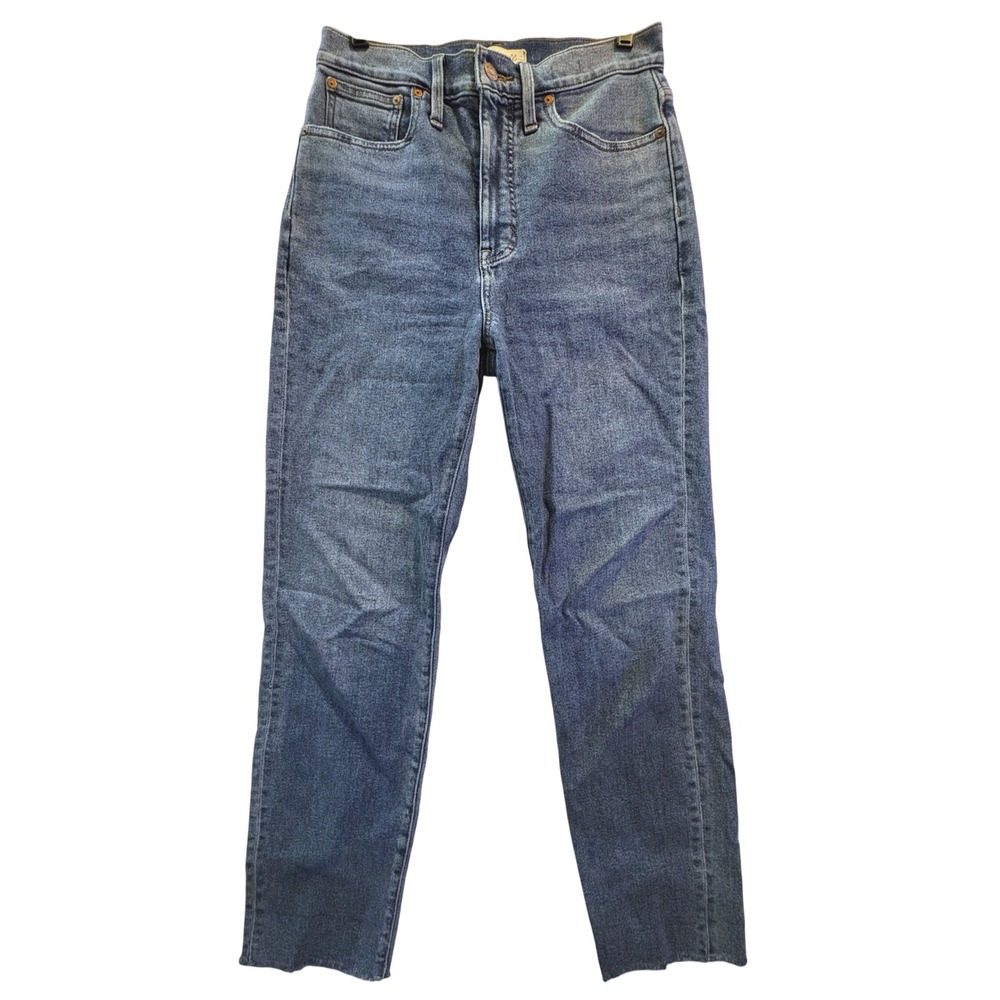 Madewell Jeans Women 27 Blue Momjean High Rise Raw Hem NA941 Minimalist Denim